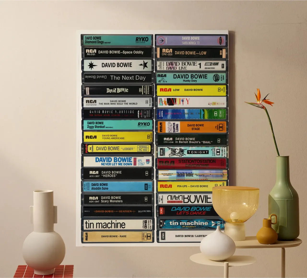 David Bowie - Collected Music Cassettes - Art Print canvas with Floater frame by MrMustardPrints