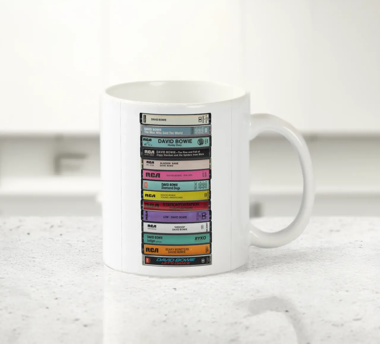 David Bowie - Collected Albums - Music Cassette Print ceramic mug by MrMustardPrints