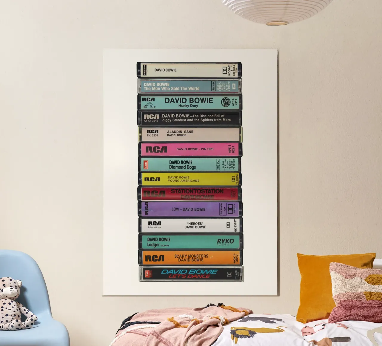 David Bowie - Album raccolti - Stampa musicassetta poster con telaio in alluminio da MrMustardPrints