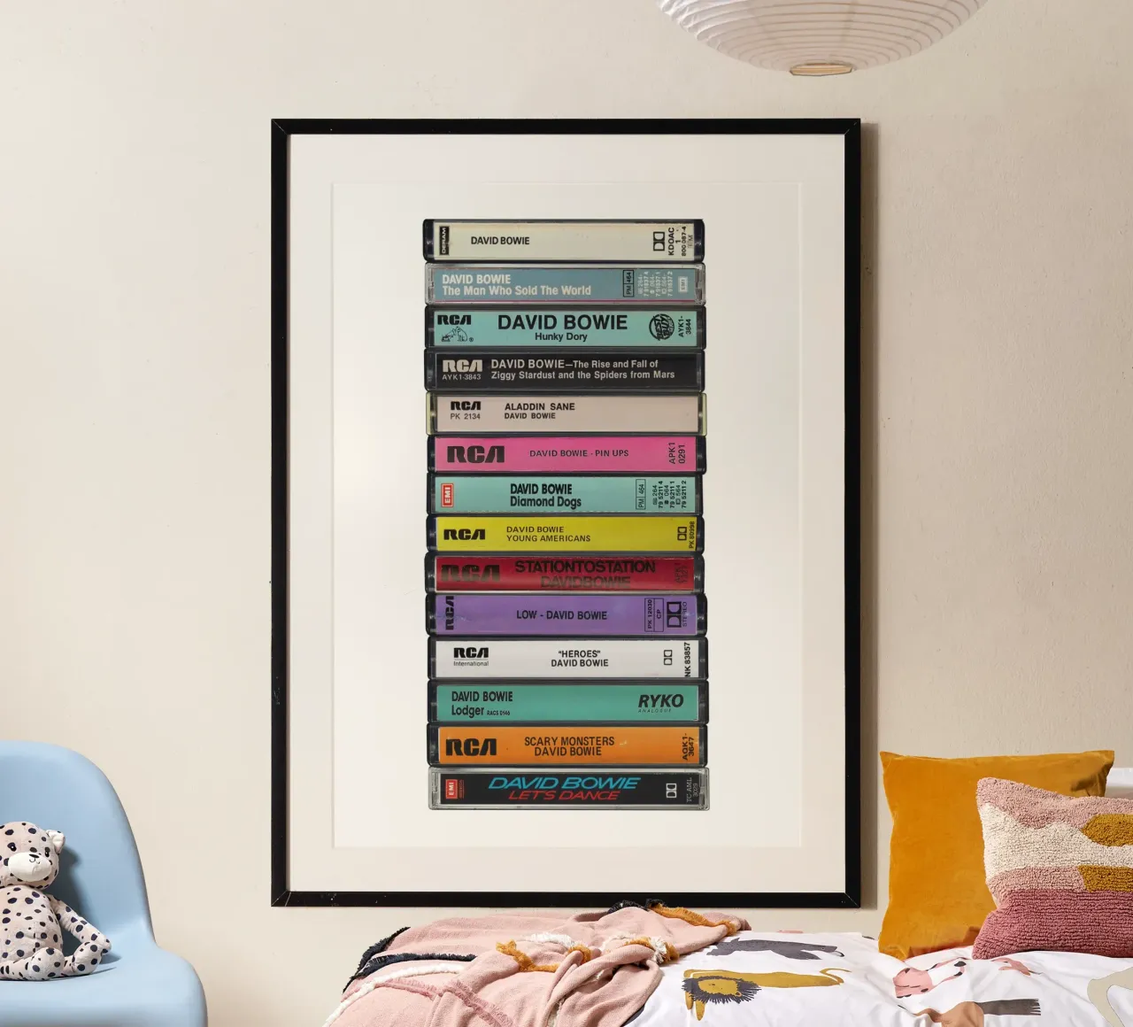 David Bowie - Album raccolti - Stampa musicassetta poster con telaio in alluminio da MrMustardPrints