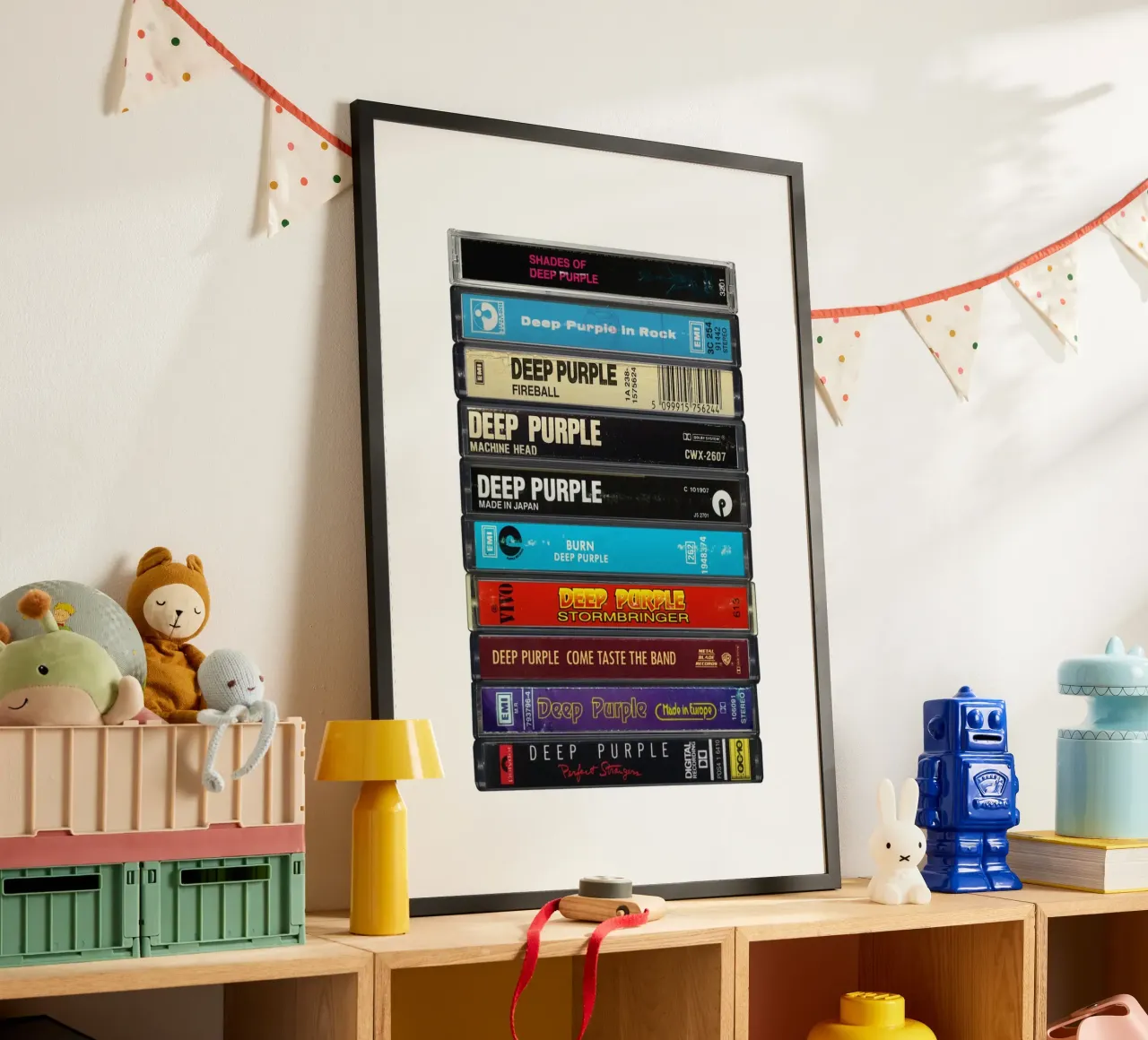 Deep Purple - Album raccolti - Stampa musicassetta poster con telaio in alluminio da MrMustardPrints