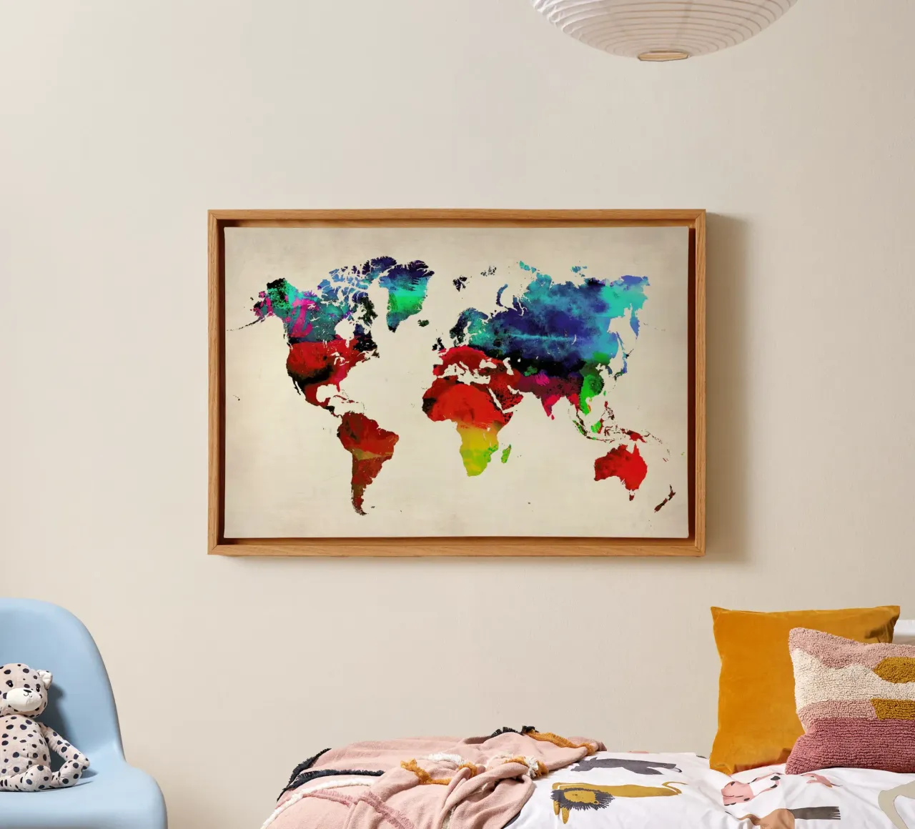 World Map tela con Cornice a cassetta da Naxart
