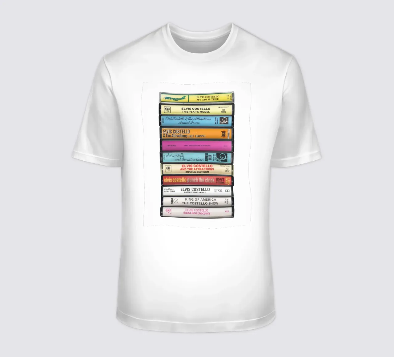 Elvis Costello - Album raccolti - Stampa cassetta d'epoca t-shirt da MrMustardPrints