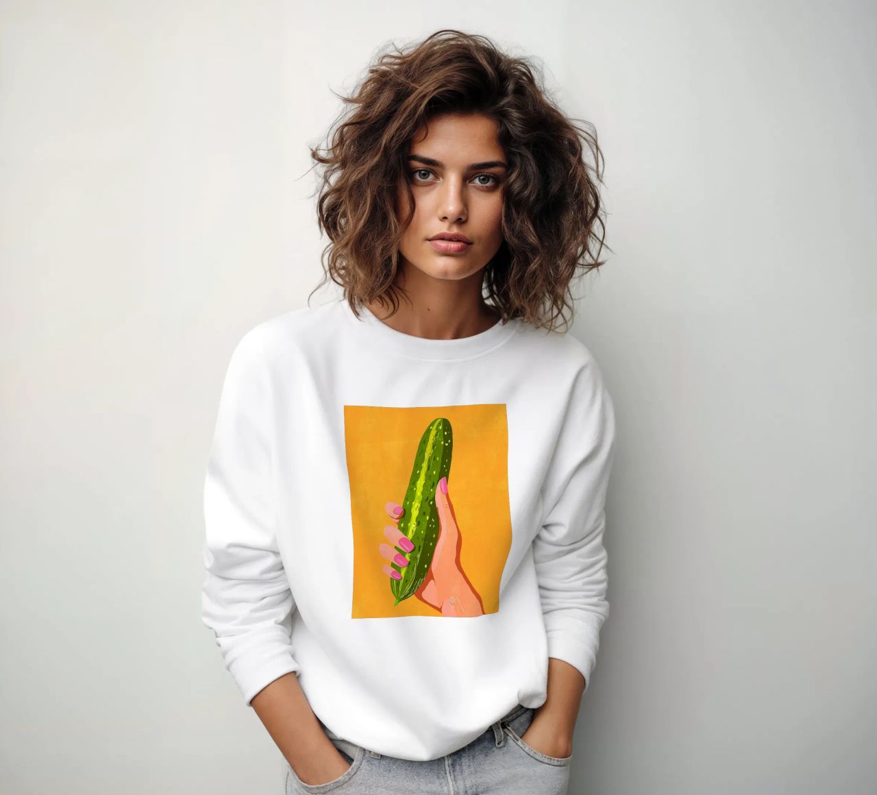 Pink fingernails and cucumber sweatshirt by Carinaprint