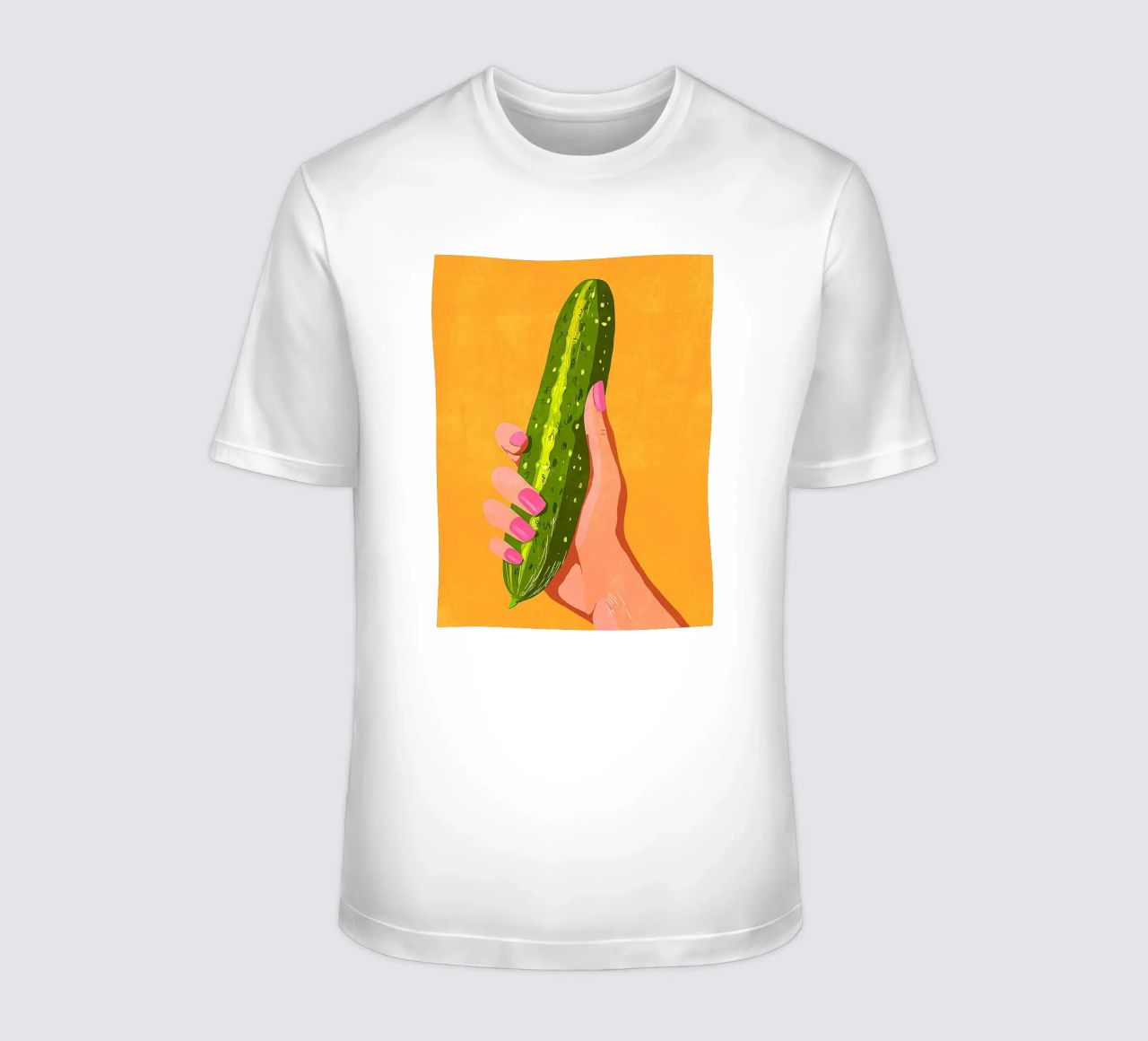 Pink fingernails and cucumber t-shirt by Carinaprint