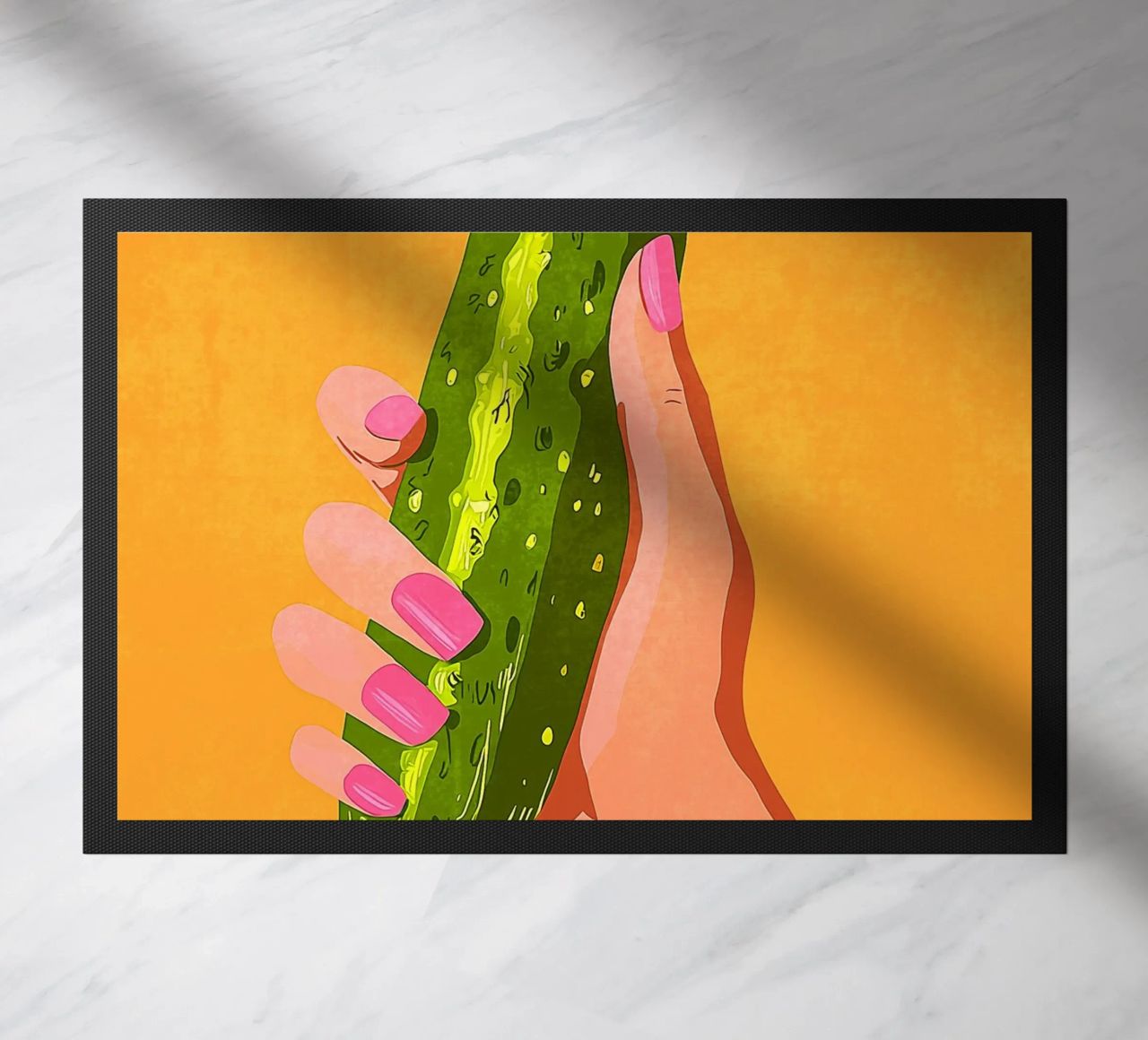 Pink fingernails and cucumber doormat by Carinaprint