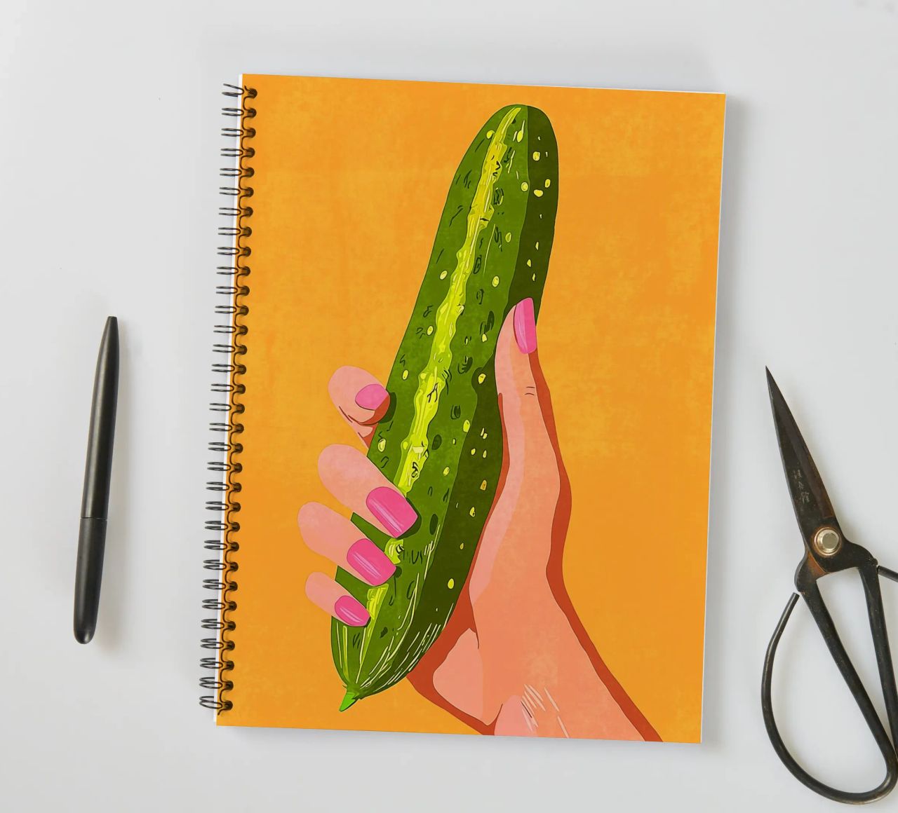 Pink fingernails and cucumber spiral notebook by Carinaprint