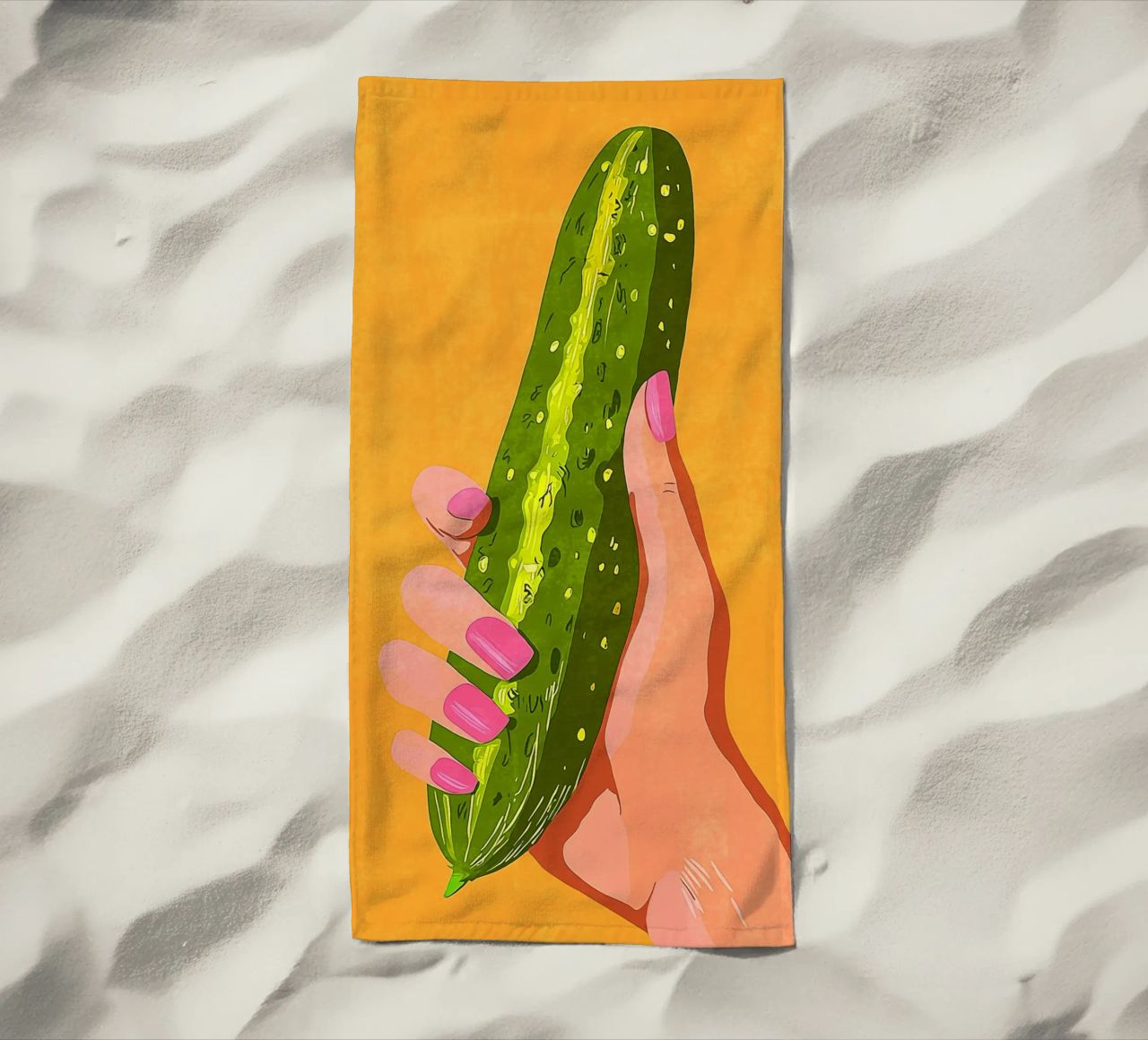 Pink fingernails and cucumber beach towel by Carinaprint