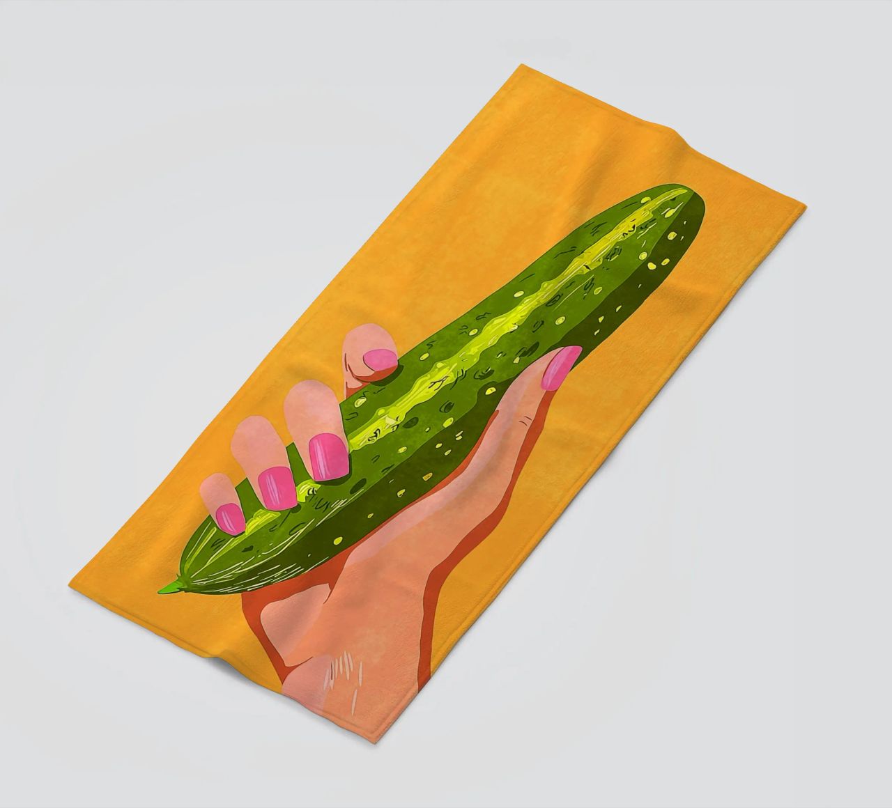 Pink fingernails and cucumber beach towel by Carinaprint