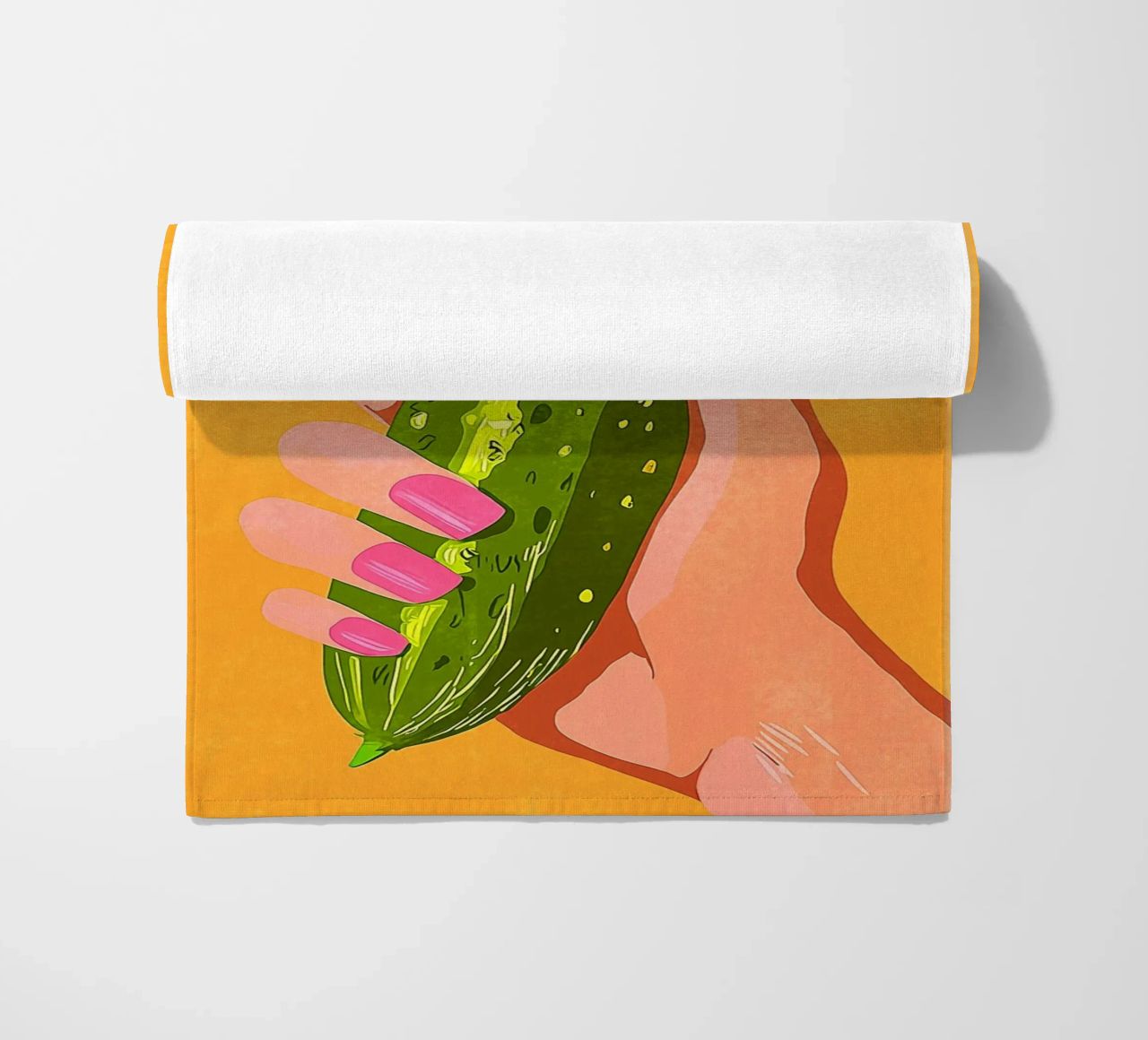 Pink fingernails and cucumber beach towel by Carinaprint