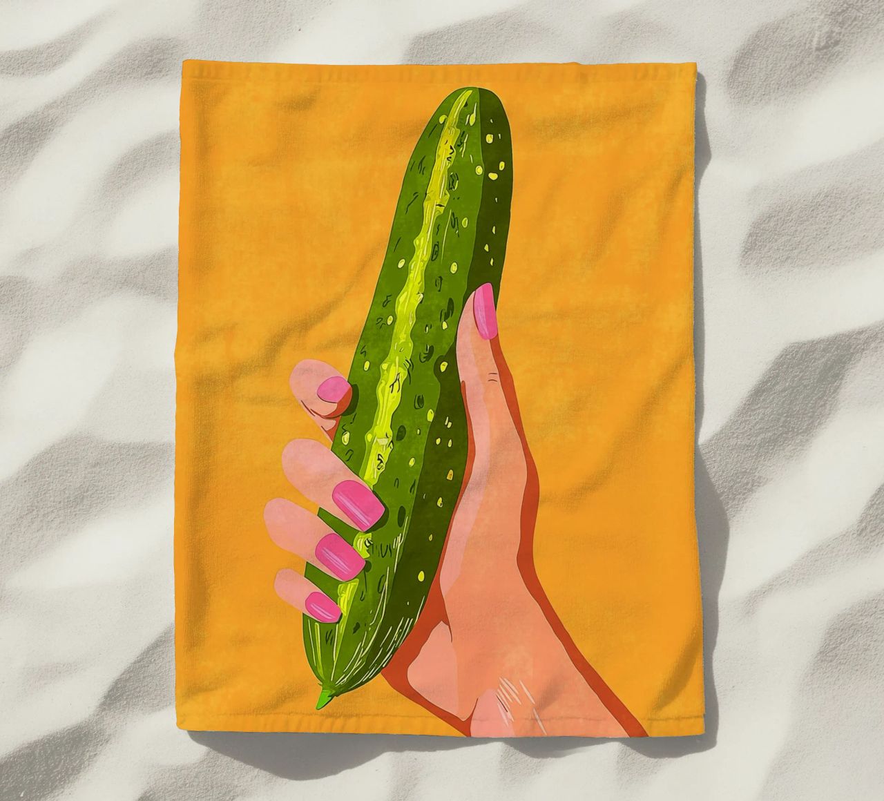 Pink fingernails and cucumber beach towel by Carinaprint