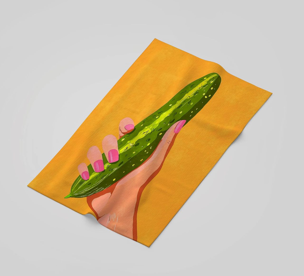 Pink fingernails and cucumber beach towel by Carinaprint