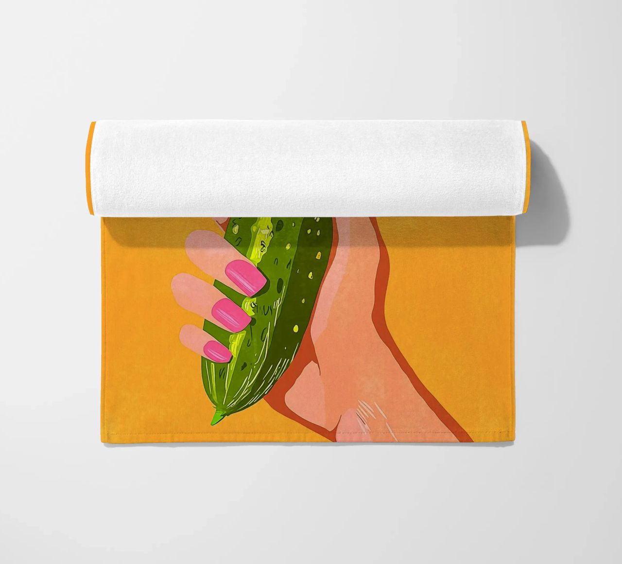 Pink fingernails and cucumber beach towel by Carinaprint