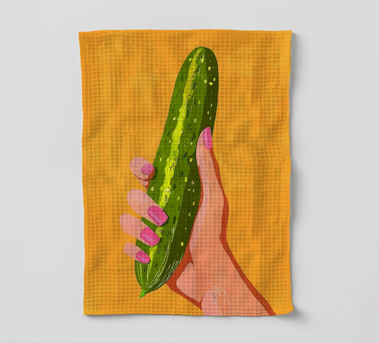 Pink fingernails and cucumber tea towel by Carinaprint
