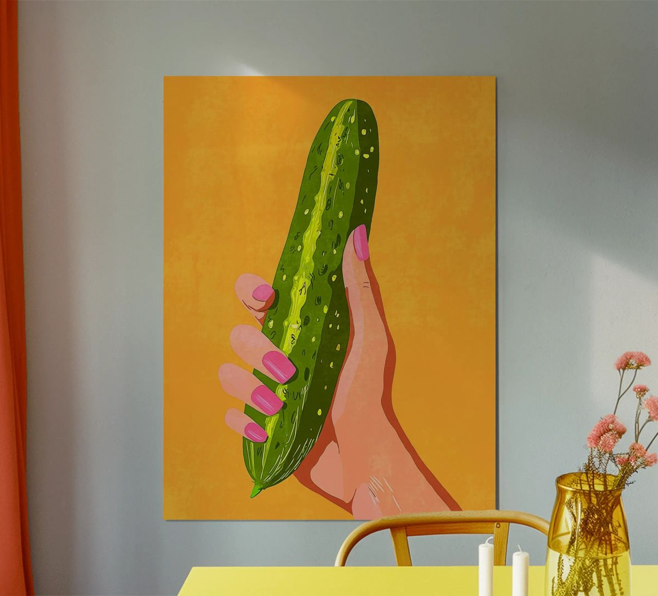 Pink fingernails and cucumber poster by Carinaprint