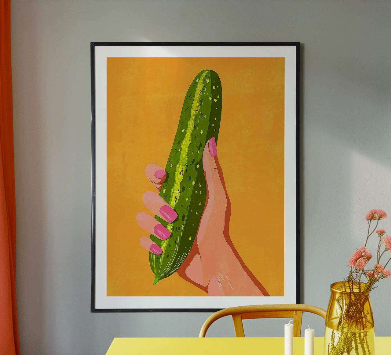 Pink fingernails and cucumber poster by Carinaprint