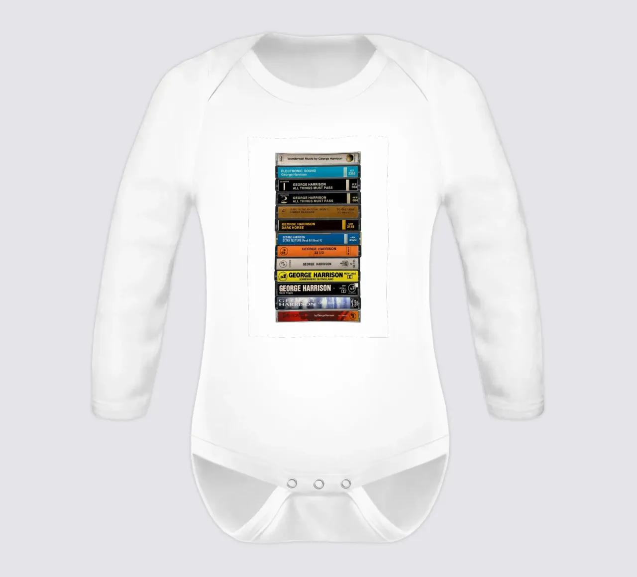 George Harrison - Collected Albums - Cassette Print long-sleeve baby romper by MrMustardPrints