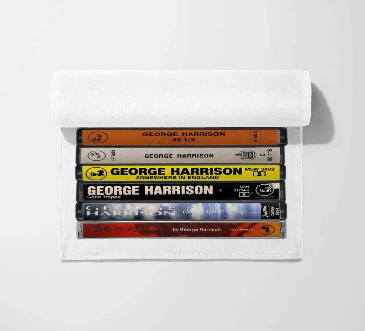 George Harrison - Collected Albums - Cassette Print beach towel by MrMustardPrints