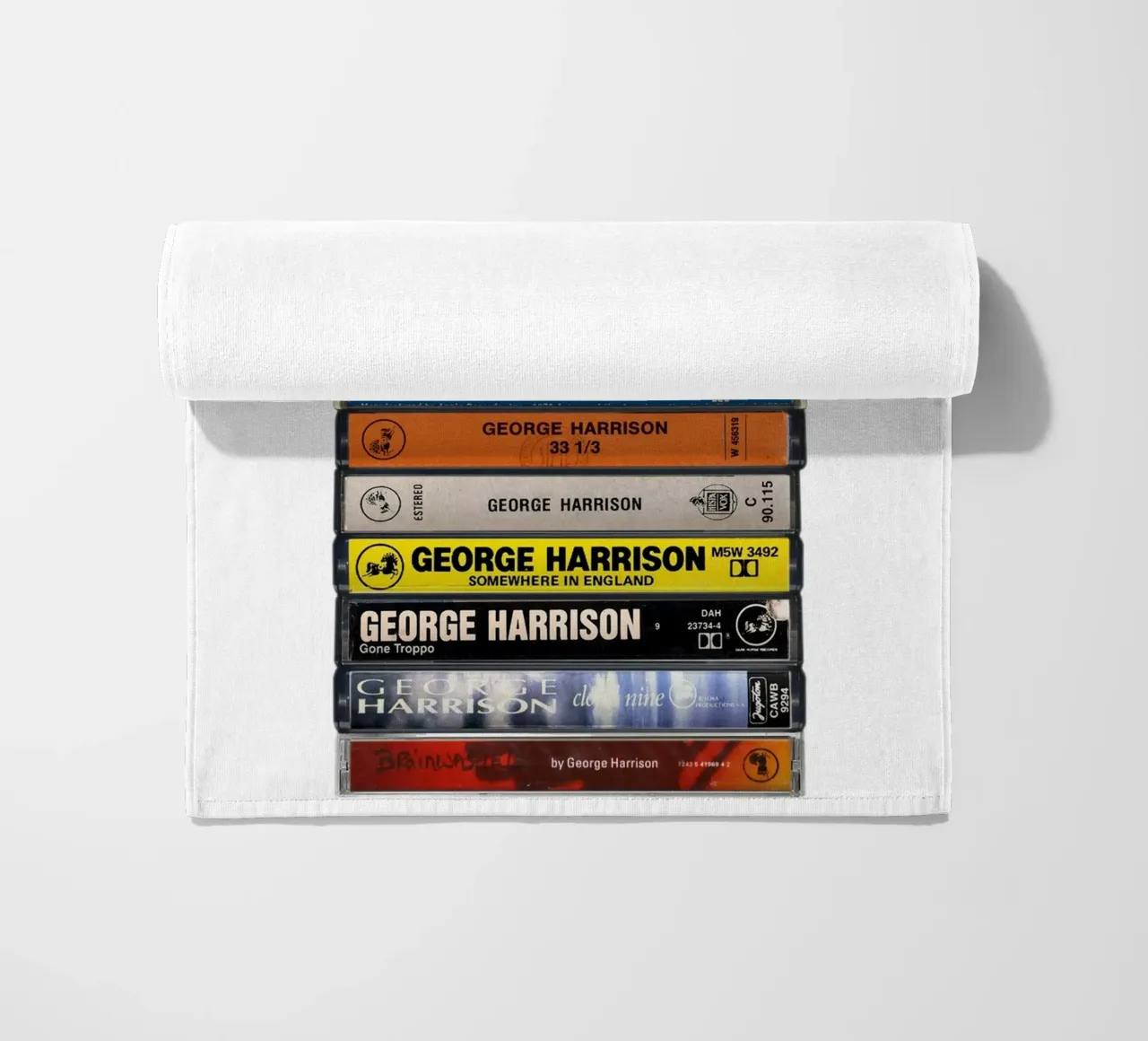 George Harrison - Collected Albums - Cassette Print beach towel by MrMustardPrints