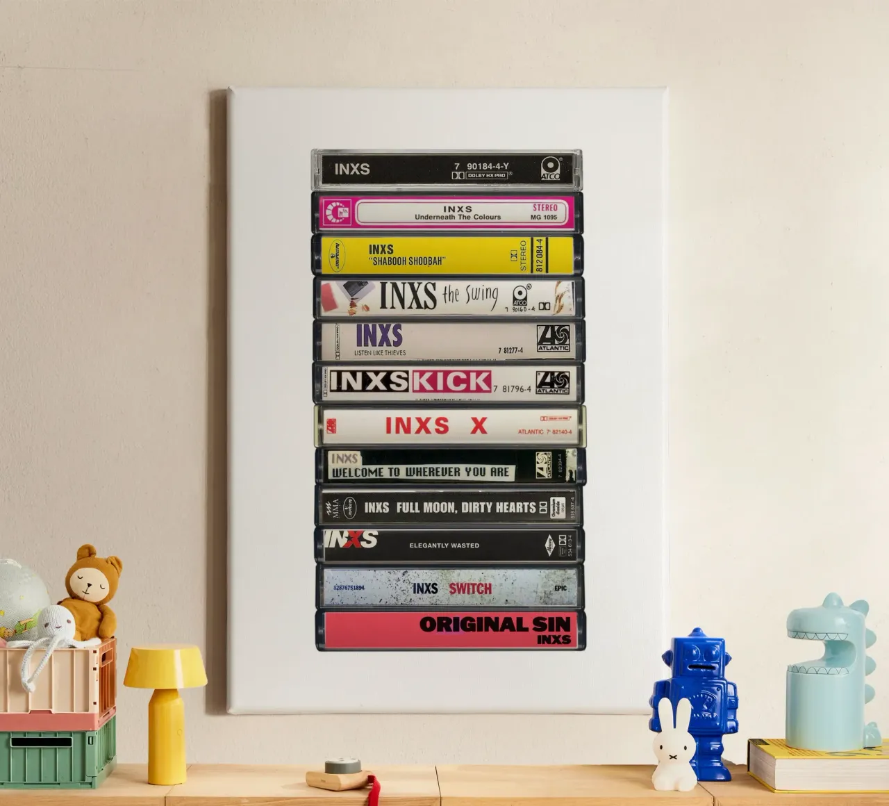 INXS Collected Albums - Cassette Print canvas with Floater frame by MrMustardPrints