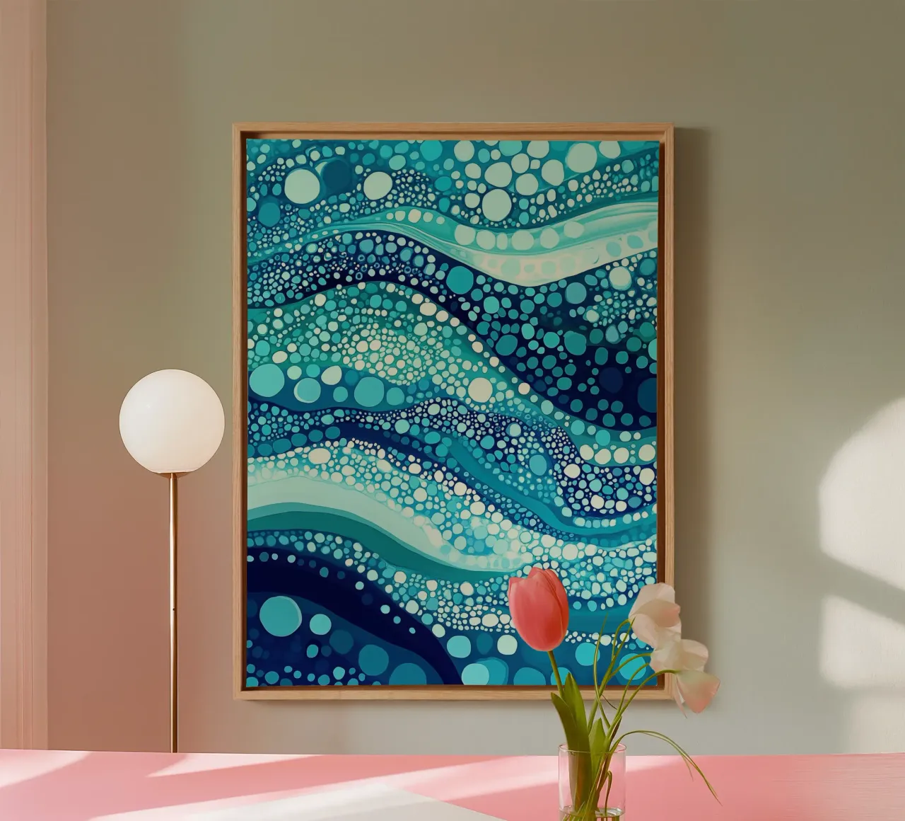 Polka Dot Ocean Waves Pattern canvas with Floater frame by Autofocus