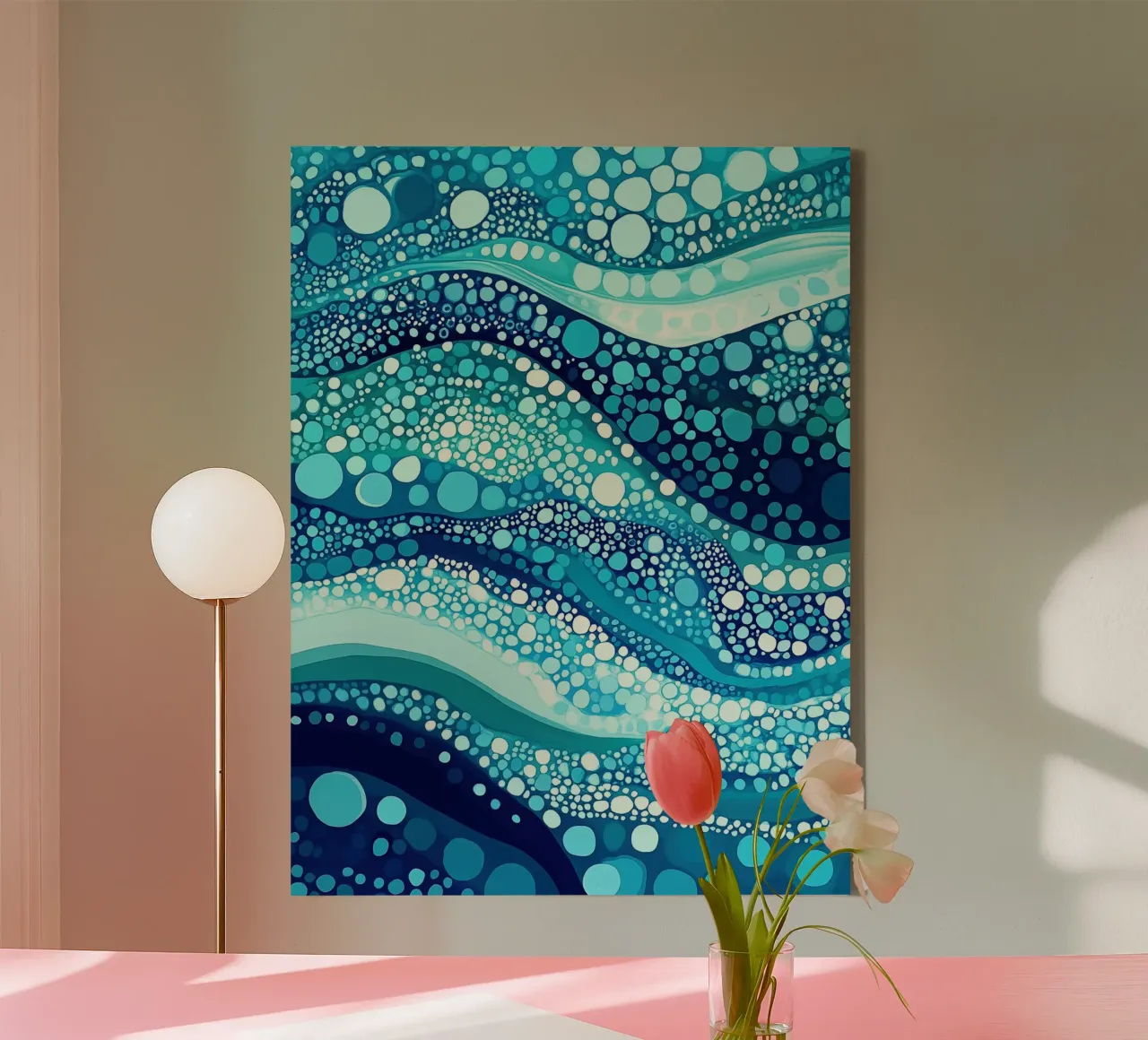 Polka Dot Ocean Waves Pattern canvas with Floater frame by Autofocus