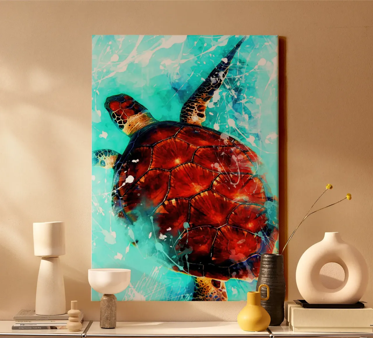 Sea turtle animal art canvas by Justyna Jaszke JBJart