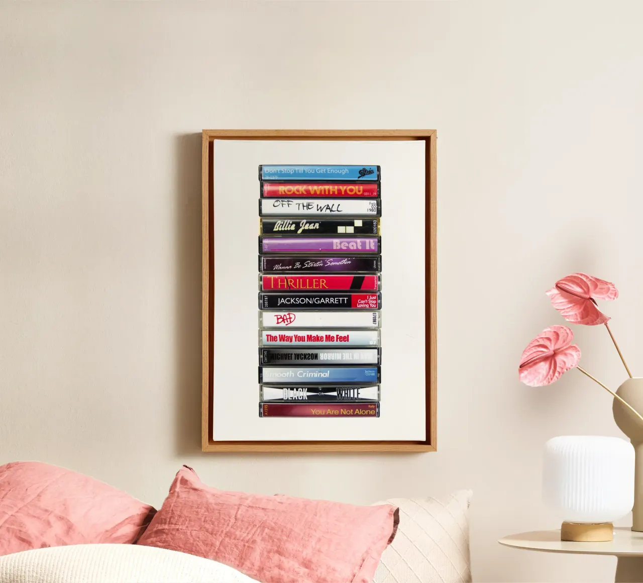 Michael Jackson Singles - Cassette Print canvas met Baklijst van MrMustardPrints