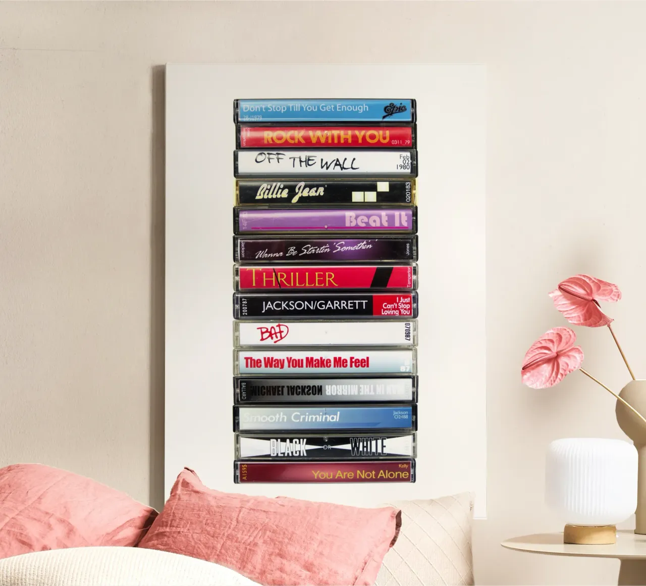 Michael Jackson Singles - Cassette Print canvas met Baklijst van MrMustardPrints