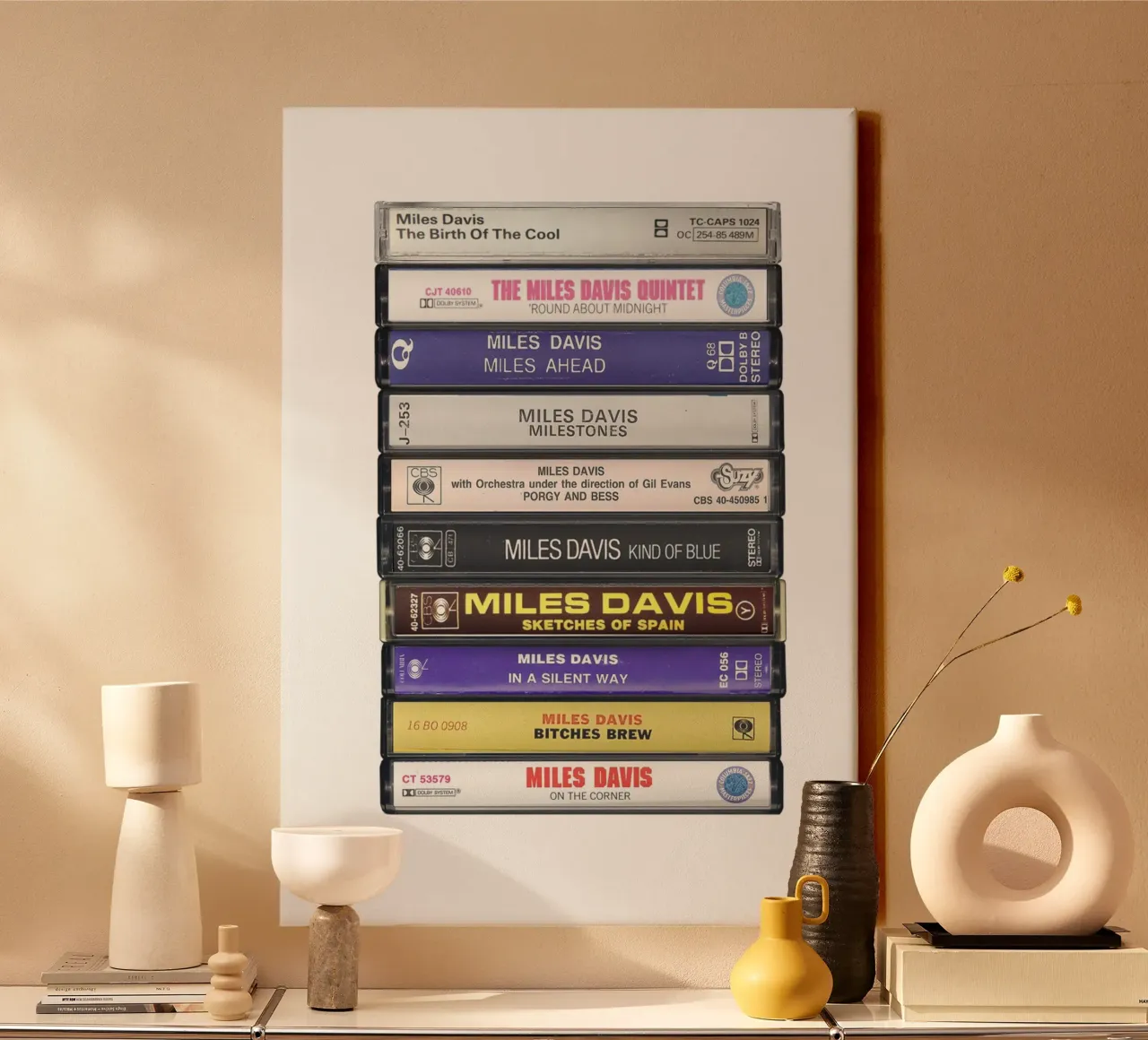 Miles Davis - Collected Albums - Cassette Print canvas with Floater frame by MrMustardPrints