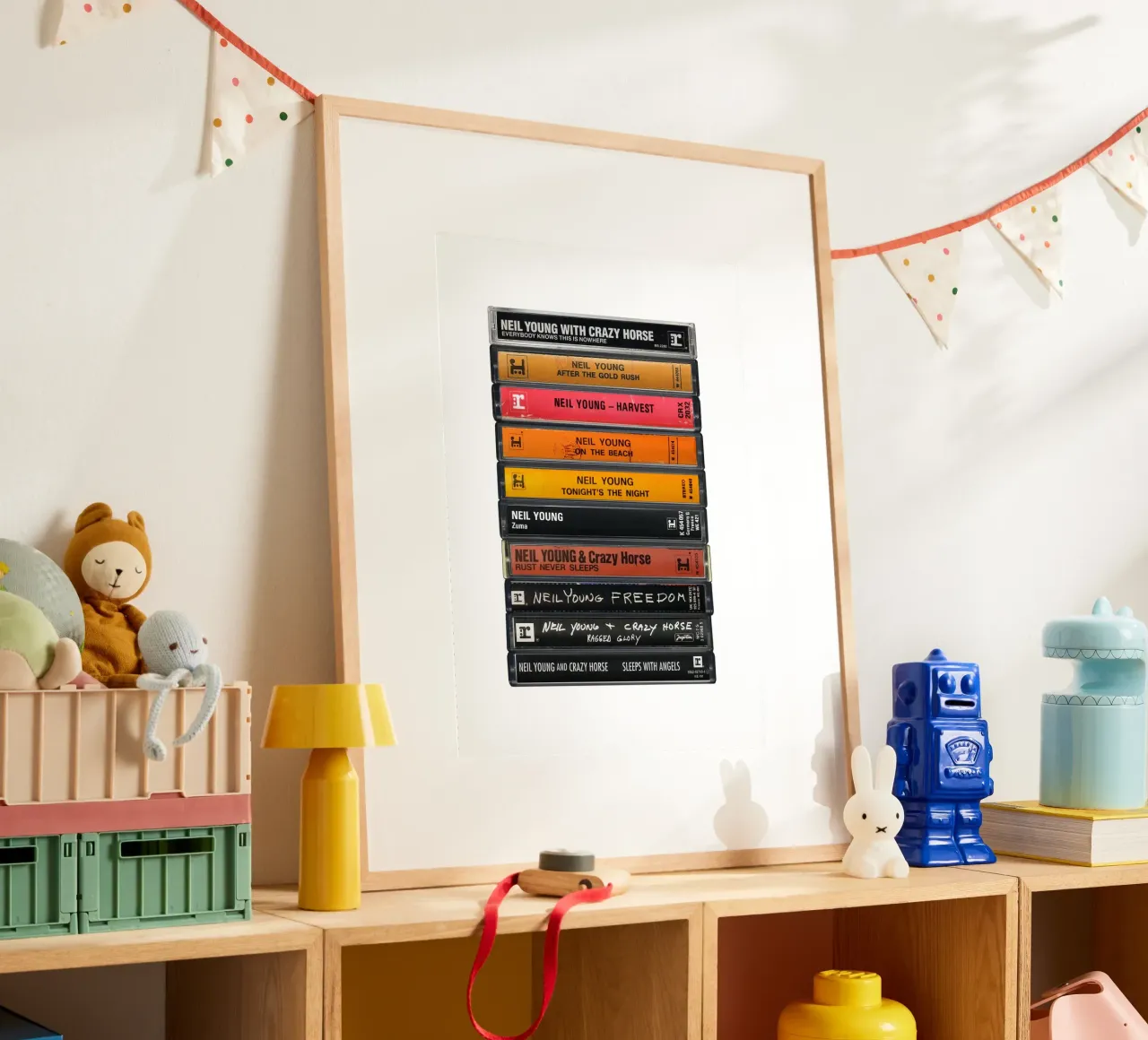 Neil Young - Album raccolti - Stampa su cassetta poster con telaio in plastica da MrMustardPrints