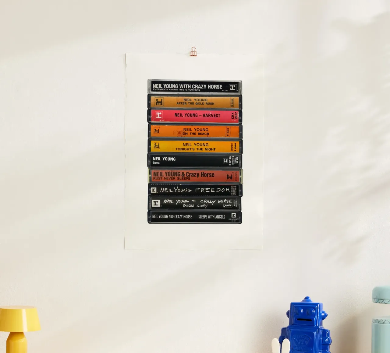 Neil Young - Album raccolti - Stampa su cassetta poster con telaio in plastica da MrMustardPrints