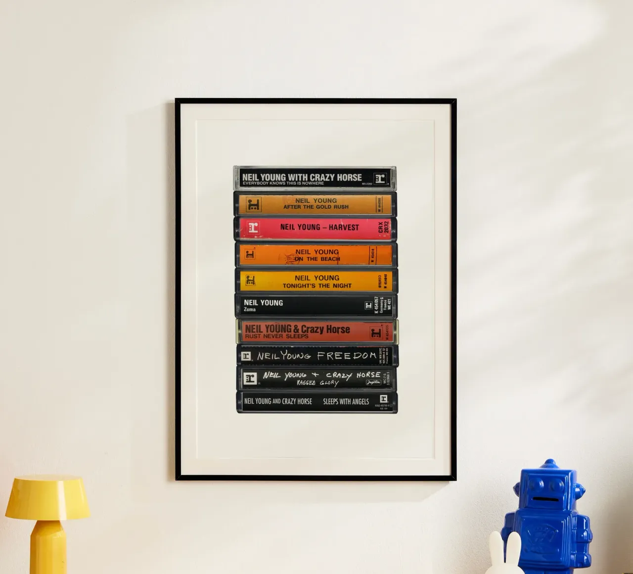 Neil Young - Album raccolti - Stampa su cassetta poster con telaio in plastica da MrMustardPrints