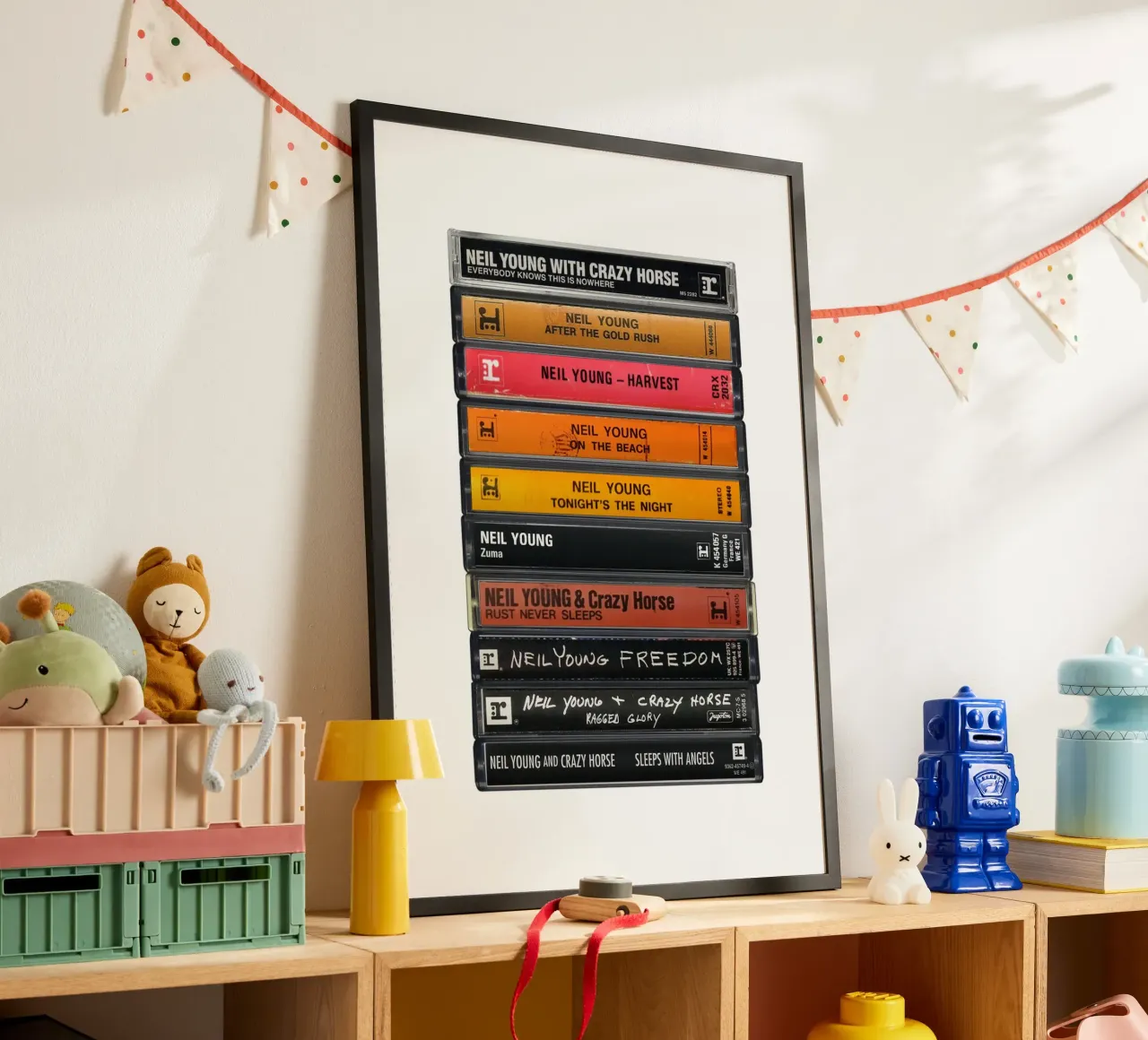 Neil Young - Album raccolti - Stampa su cassetta poster con telaio in plastica da MrMustardPrints