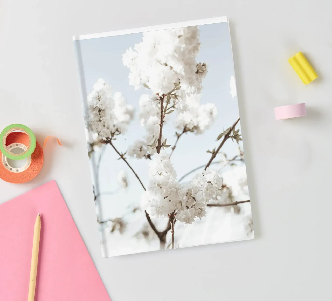 Elegant white blossom design - spring breeze notebook by Whole©