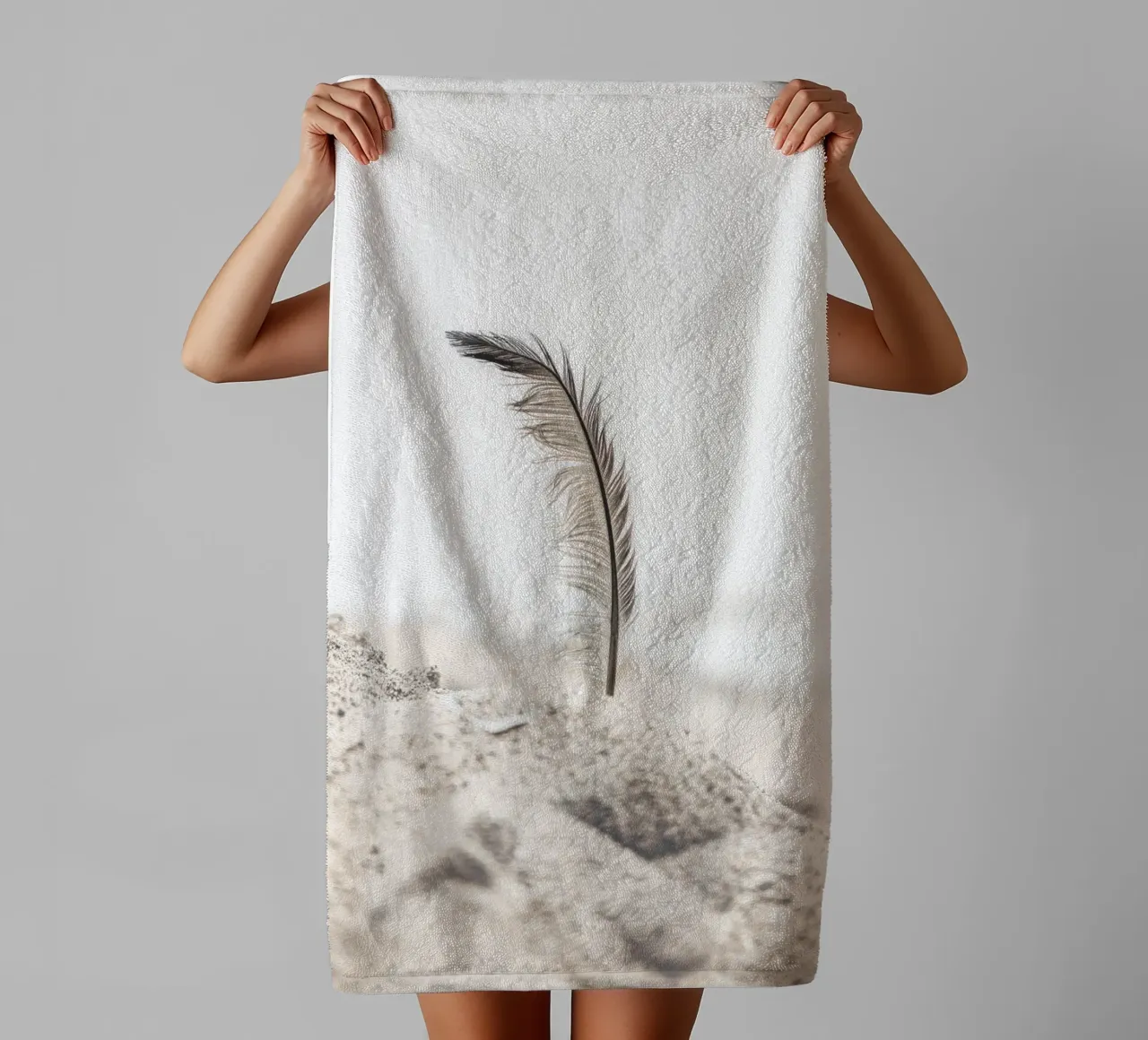 Feather in the sand - Gentle beach design towel by Whole©