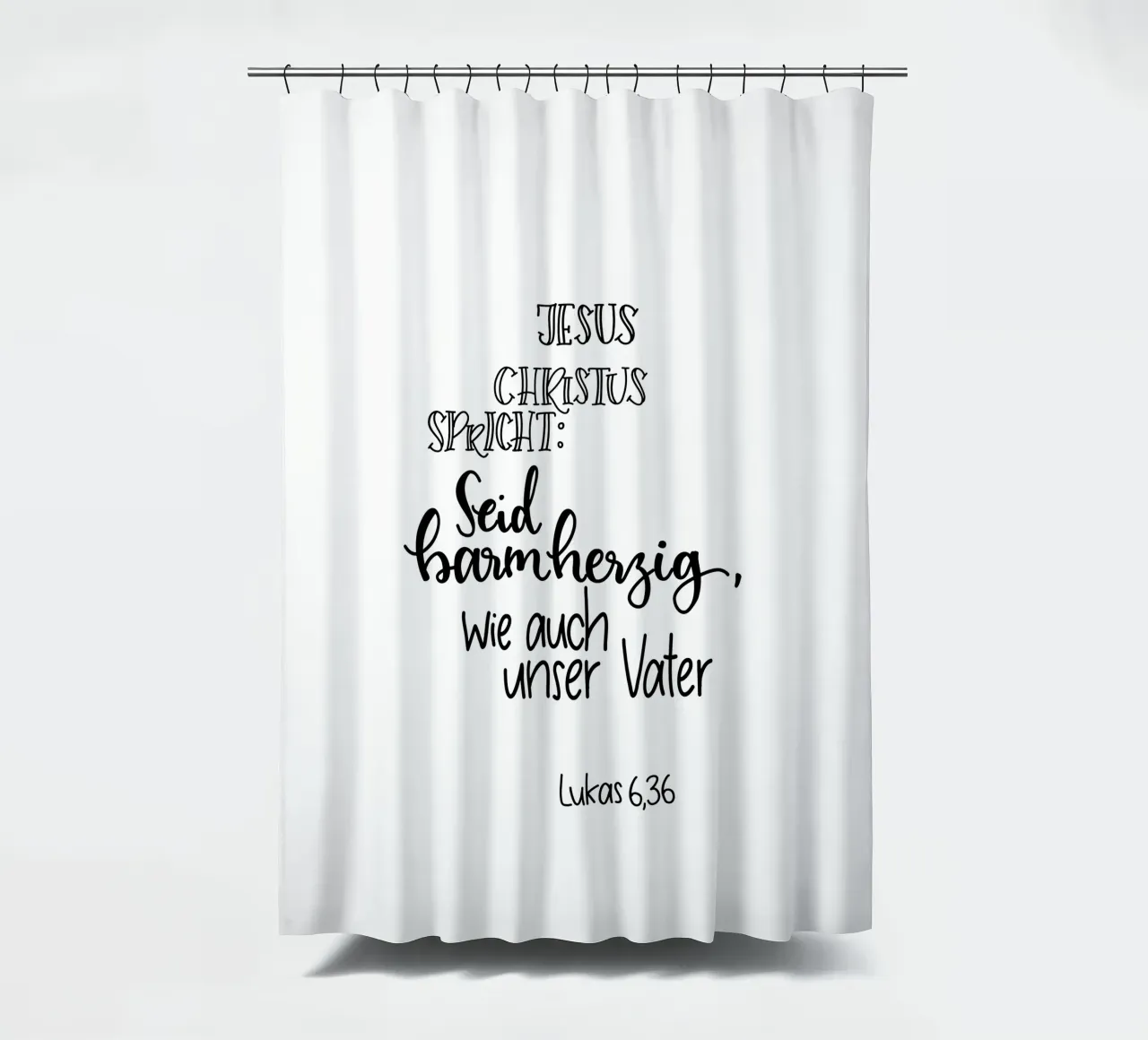 Seid barmherzig shower curtain by Letters of Love