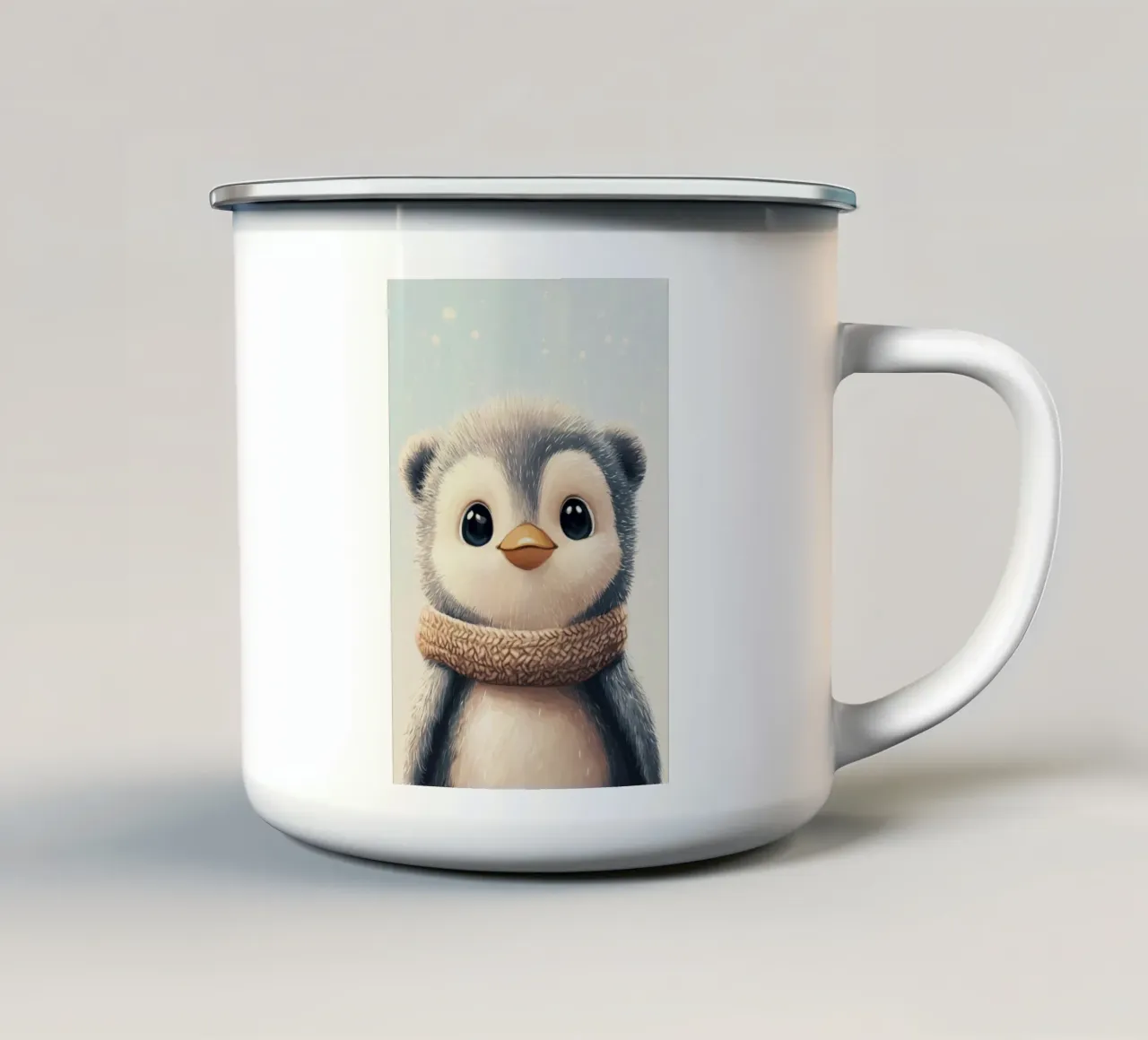 Eroe #12: Pinguino in inverno tazza in smalto da farbenhelden