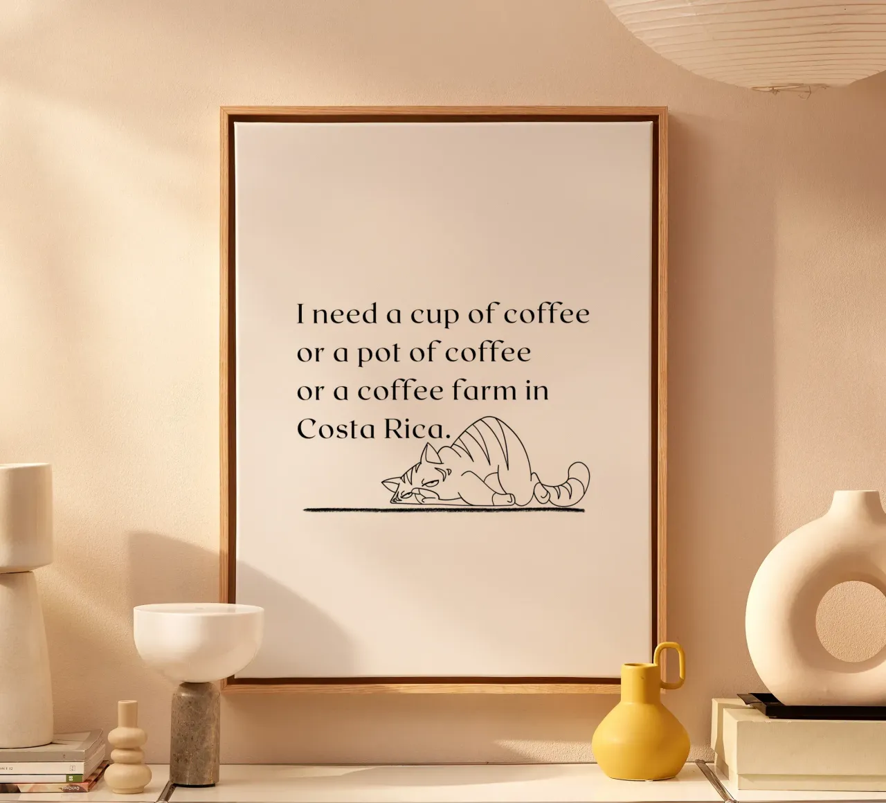 I need a cup of coffee... - Cat tela con Cornice a cassetta da ArtDesign by KBK