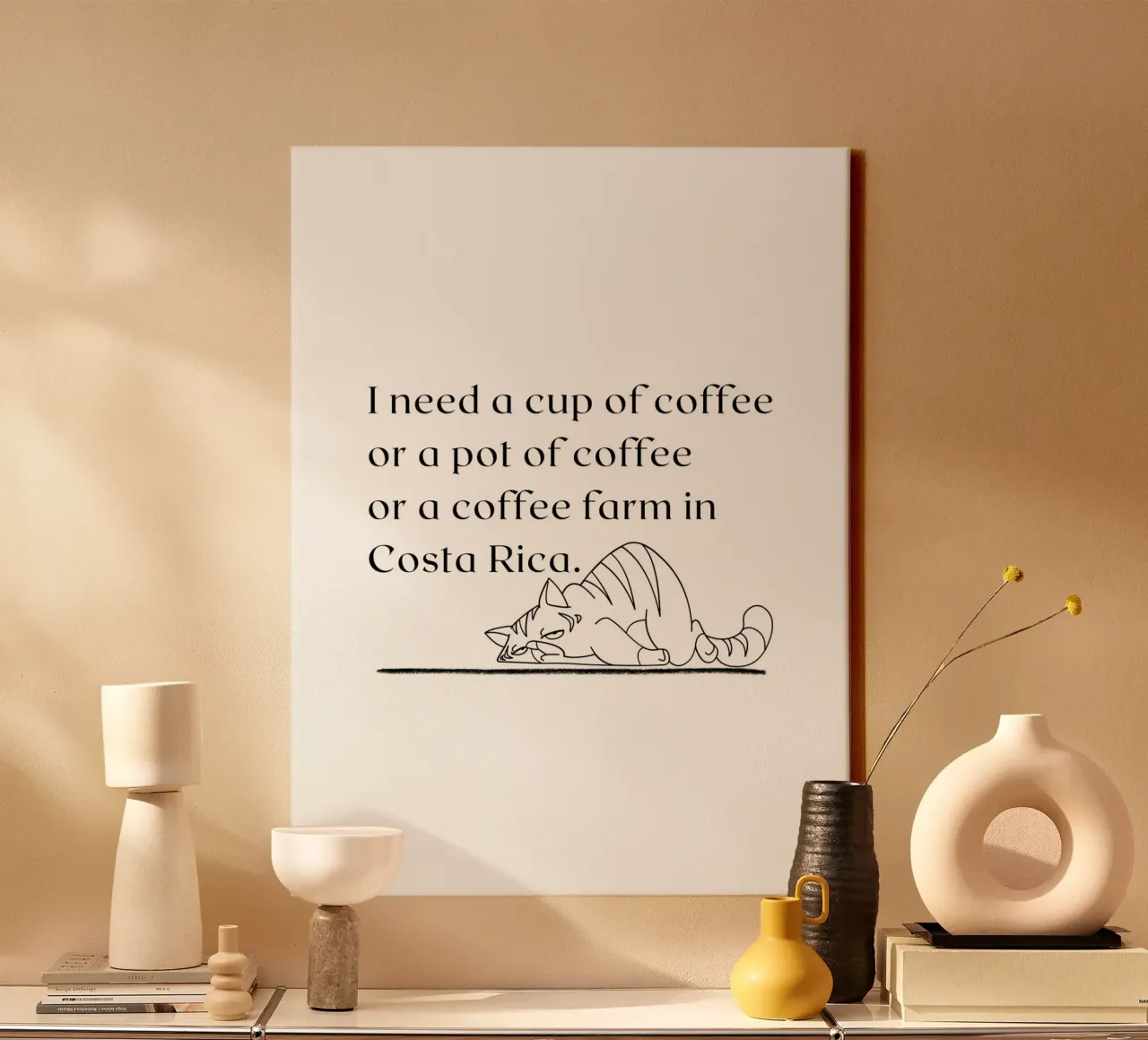 I need a cup of coffee... - Cat tela con Cornice a cassetta da ArtDesign by KBK