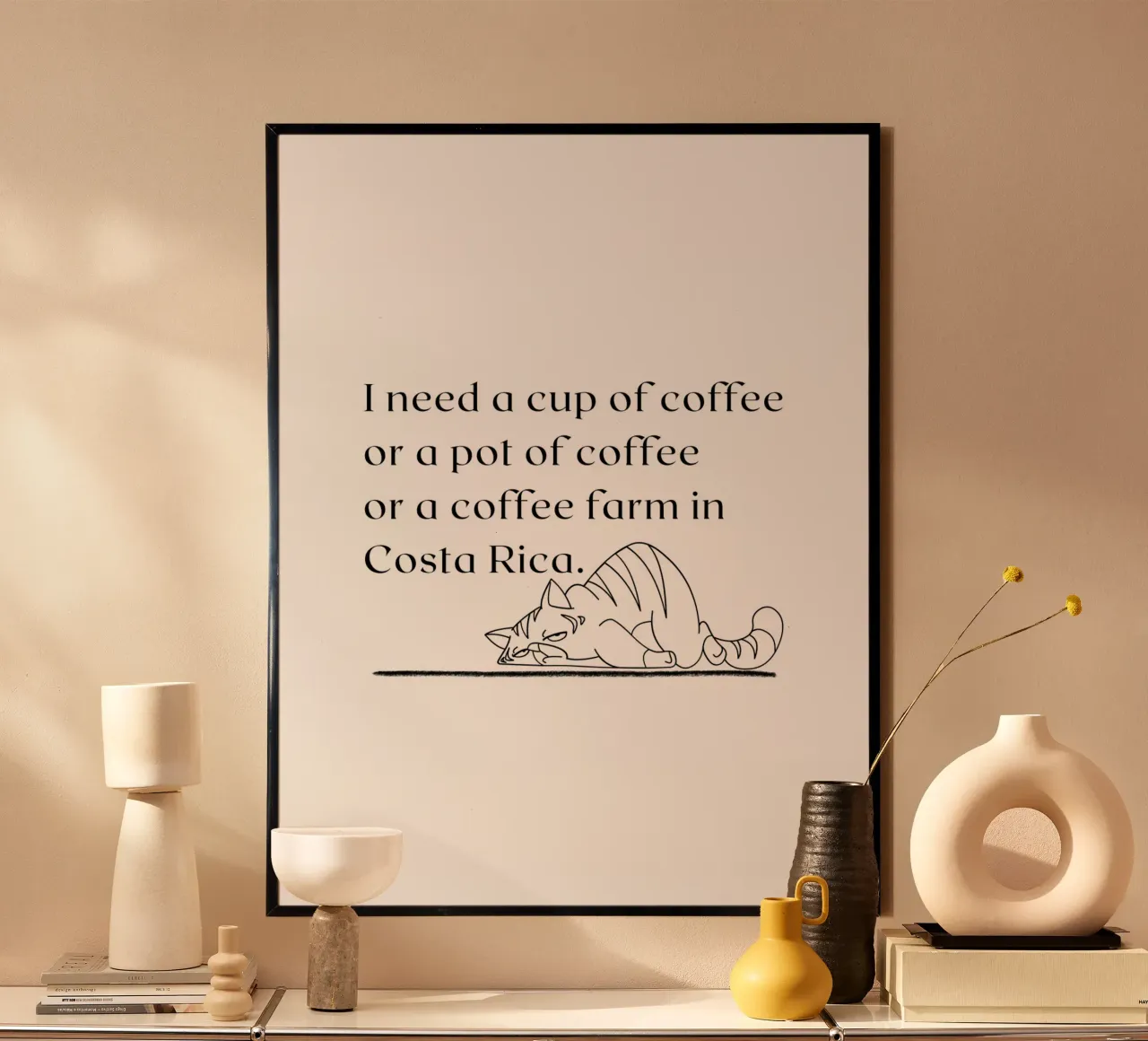 I need a cup of coffee... - Cat poster con marco de aluminio de ArtDesign by KBK