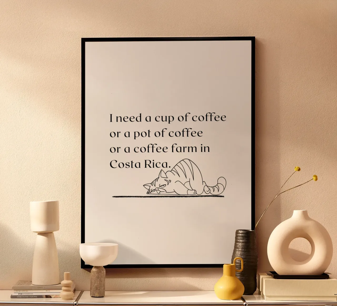 I need a cup of coffee... - Cat poster con marco de aluminio de ArtDesign by KBK