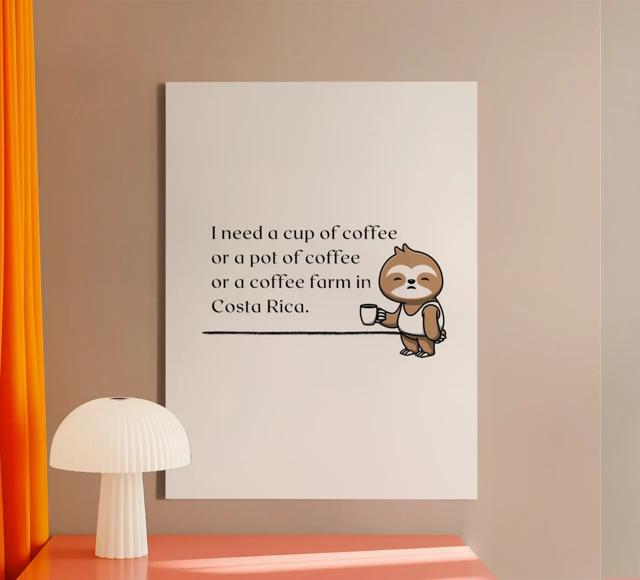 Ho bisogno di una tazza di caffè... - Bradipo tela con Cornice a cassetta da ArtDesign by KBK