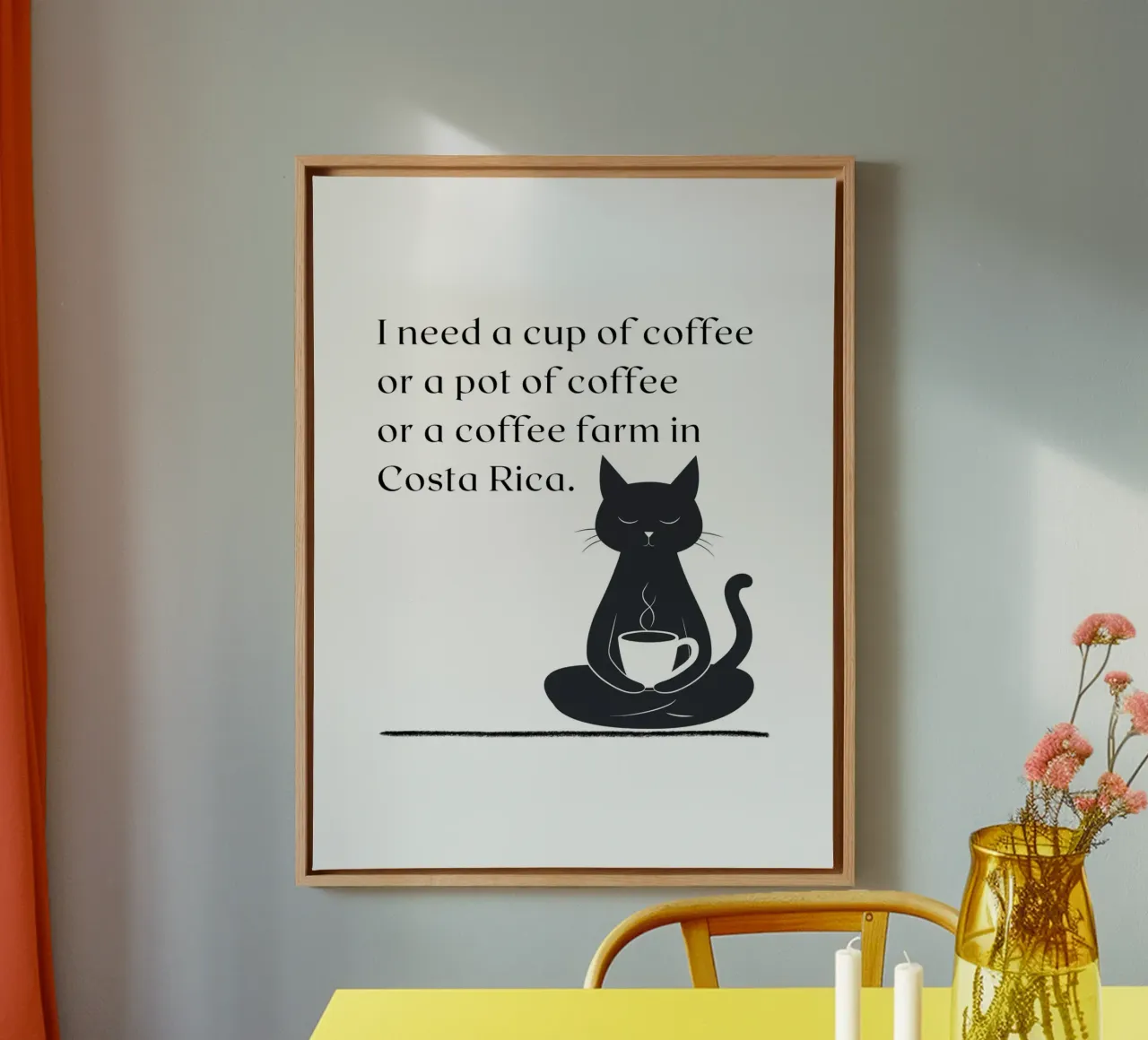 I need a cup of coffee... - Black Cat tela con Cornice a cassetta da ArtDesign by KBK