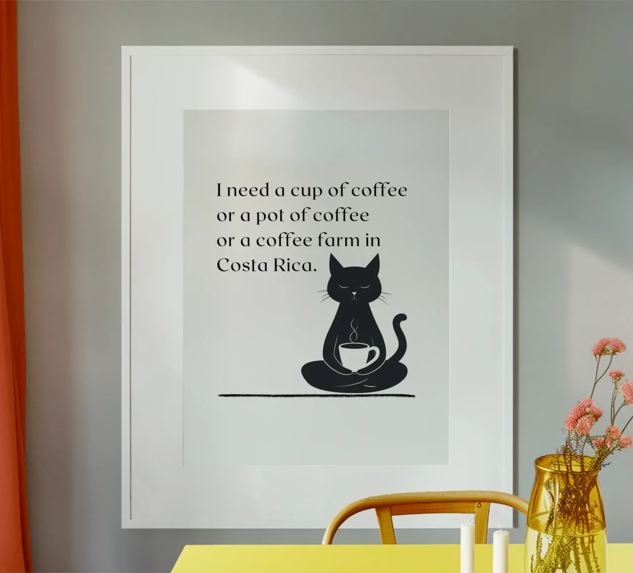 I need a cup of coffee... - Black Cat poster con telaio in alluminio da ArtDesign by KBK