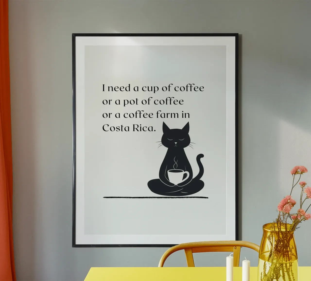 I need a cup of coffee... - Black Cat poster con telaio in alluminio da ArtDesign by KBK