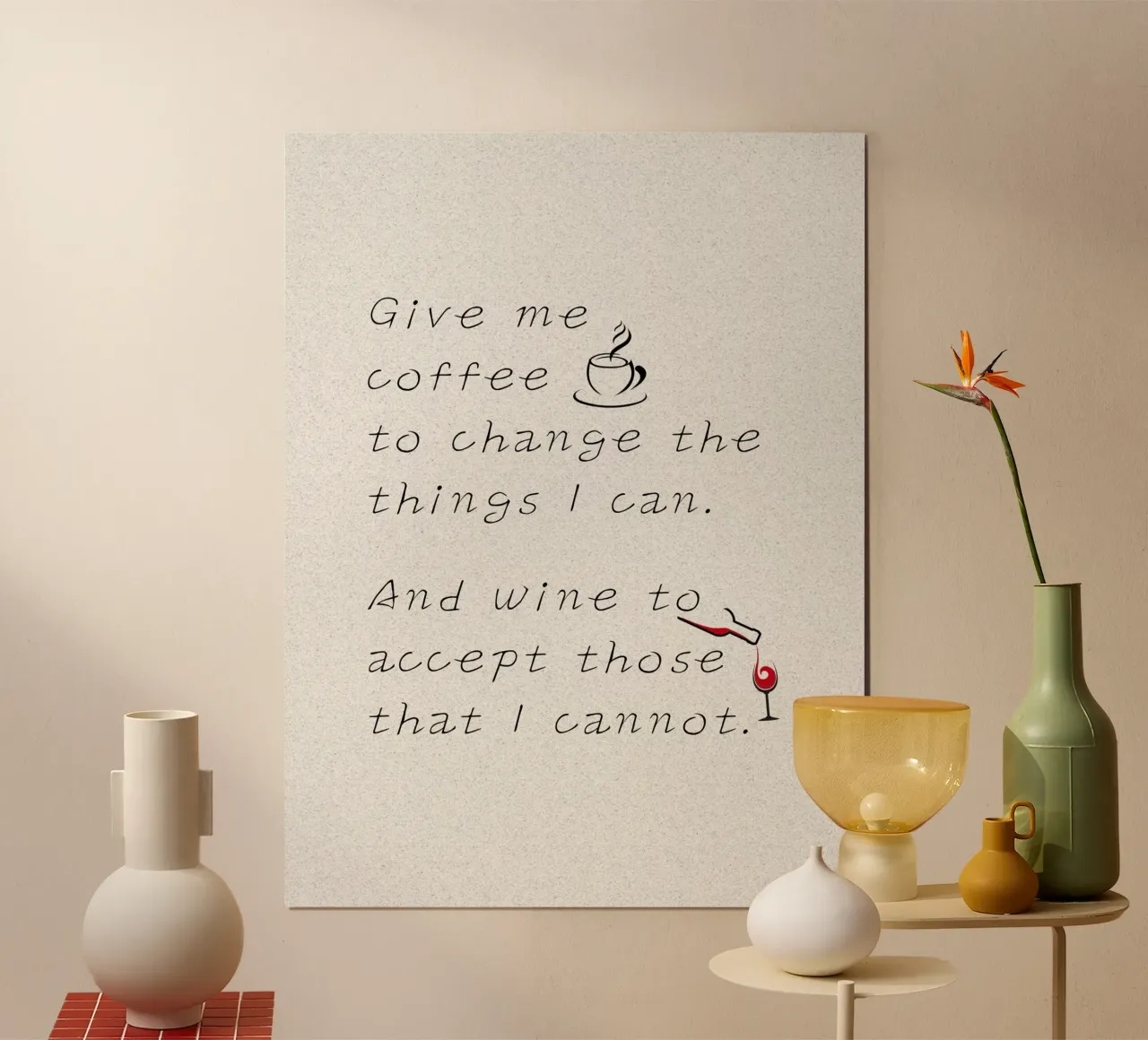 Datemi caffè e vino! poster con telaio in alluminio da ArtDesign by KBK