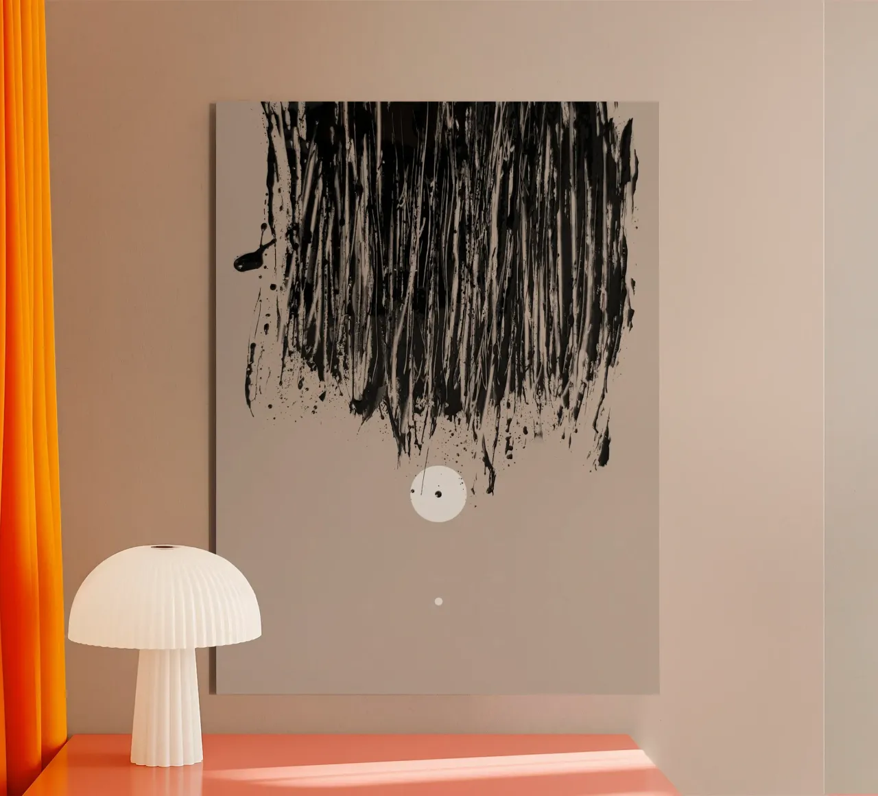 Two White Dots and Black Ink | Minimalist Abstract alluminio dibond da sabidussi