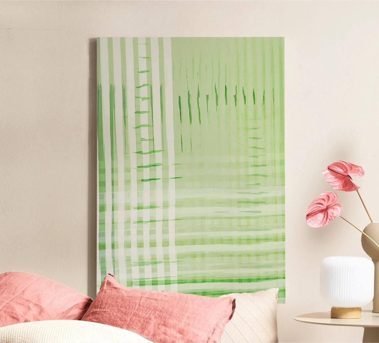 Abstract Shapes | Deconstructed Checkers | Spring Green Leinwand von sabidussi