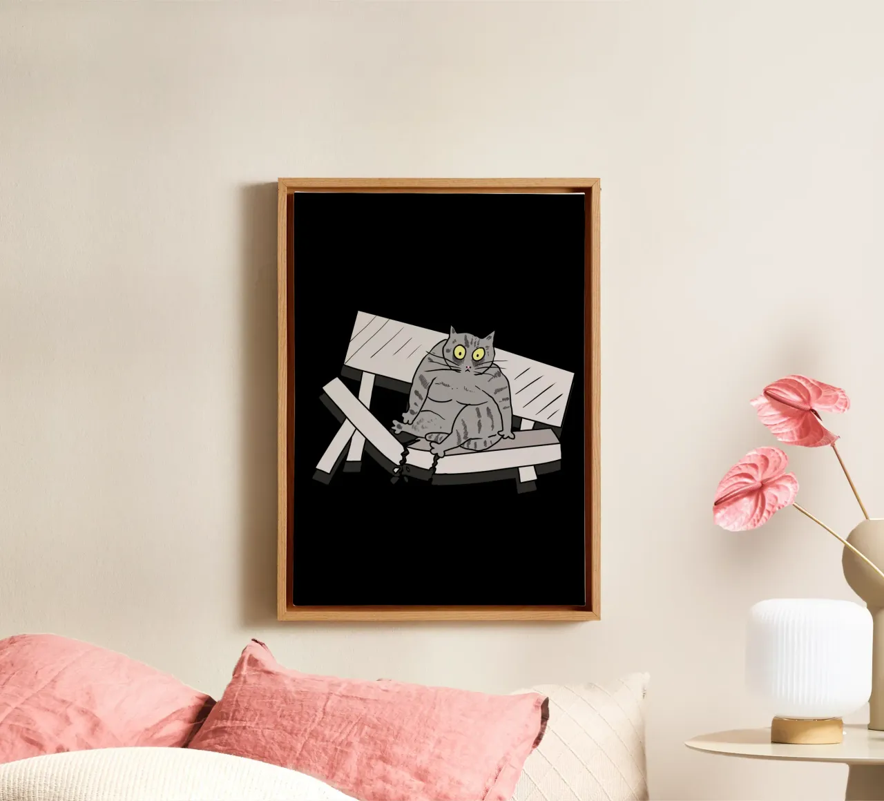 chubby wide-eyed cat tela con Cornice a cassetta da ramosashop